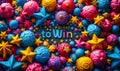 Enter to Win bold 3D text surrounded by vibrant multicolored stars, symbolizing contest, sweepstakes, rewards, chance, and