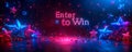 Enter to Win bold 3D text surrounded by vibrant multicolored stars, symbolizing contest, sweepstakes, rewards, chance, and