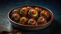 Escargots De Bourgogne. Discover the Delightful World of French Fine Dining food photography. Generative AI Royalty Free Stock Photo