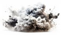 Explosive Burst of Dense Smoke Clouds Isolated on White Background, Concept of Power, Destruction, and Turbulent Force in Royalty Free Stock Photo