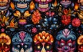 Festive Dia de Los Muertos Colorful Sugar Skull Seamless Pattern for Mexican Celebration Royalty Free Stock Photo