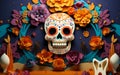 Festive Dia de los Muertos Craft Style Podium Stage with Art Elements Royalty Free Stock Photo