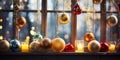 Festive Elegance Candlelit Christmas Garland Adorning a Cozy Window