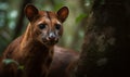 Fierce & Untamed Photo of fossa Cryptoprocta ferox captured in dense Madagascar rainforest. Predator is depicted in a dynamic