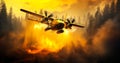 Firefighting Team on Air Tanker Tackling Wildfire