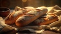 Freshly Baked French Baguettes the Perfect Addition to Any Meal. Food Photography. Generative AI