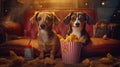 Funny Cinema Companions Dachshund Dogs Holding Chicken Wings and Watching Movies. Generative AI Royalty Free Stock Photo