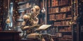 Future of Libraries Humanoid AI Robot Librarian at Work