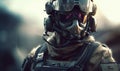 Futuristic Guardian Warrior: Portrait of ultimate armed soldier in the war zone. Generative AI Royalty Free Stock Photo