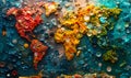 Global environmental issue of microplastic pollution depicted by colorful plastic debris forming world map, highlighting the Royalty Free Stock Photo