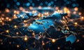 Global Network Connections with Glowing Nodes and Lines on World Map, Illustrating International Communication and Data Royalty Free Stock Photo