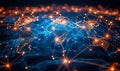 Global Network Connections with Glowing Nodes and Lines on World Map, Illustrating International Communication and Data Royalty Free Stock Photo
