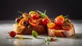 Gourmet Bruschetta with Freshly Baked Bread and Seasonal Tomatoes Irresistible Italian Cuisine. Food photography. Generative AI Royalty Free Stock Photo