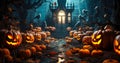 Haunted Halloween Scary Pumpkins and Ghostly Decorations Royalty Free Stock Photo