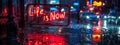 Illuminated neon sign in a rainy cityscape boldly declaring Life is Now, emphasizing the concept of living in the moment and Royalty Free Stock Photo