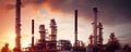 Industrial Complex and Oil Refinery with Smokestacks at Sunrise. Generative AI Royalty Free Stock Photo