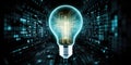 Innovative light bulb in virtual cyberspace network with binary code background. Generative AI Royalty Free Stock Photo
