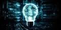 Innovative light bulb in virtual cyberspace network with binary code background. Generative AI Royalty Free Stock Photo