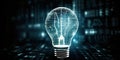 Innovative light bulb in virtual cyberspace network with binary code background. Generative AI Royalty Free Stock Photo