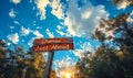 Inspirational Change Just Ahead road sign against a vibrant blue sky with sunrays, symbolizing hope, progress, and the