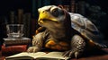 Intelligent Turtle Reading Curious and Thoughtful Royalty Free Stock Photo