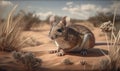 Kangaroo mouse in sandy desert landscape featuring dunes & sparse vegetation highlighting kangaroo mouses natural habitat Royalty Free Stock Photo