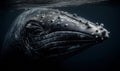 a massive baleen whale gliding gracefully through the ocean depths surrounded by a serene blue-green sea. Generative AI