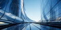 Modern architectural elegance Upward view of a futuristic skyscrapers curved glass facade reflecting the clear blue sky Royalty Free Stock Photo