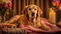 Pampered Pet Golden Retriever Enjoying a Spa Treatment - Generative AI Royalty Free Stock Photo