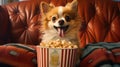 Paw-some Film Session Chihuahua Enjoying Playful Movie Time with Popcorn. Generative AI Royalty Free Stock Photo