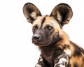 photo of African wild dog isolated on white background. Generative AI Royalty Free Stock Photo