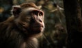 photo of Barbary macaque in forest. Generative AI