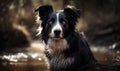 photo of border collie sitting in water. Generative AI