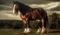 photo of Clydesdale heavy draft-horse breed in its natural habitat. Generative AI Royalty Free Stock Photo