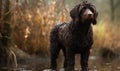 photo of curly-coated retriever standing in water. Generative AI Royalty Free Stock Photo