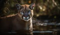 photo of Florida panther standing in water. Generative AI