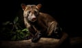 photo of fossa Cryptoprocta ferox on black background. Generative AI