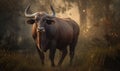 photo of gaur Bos gaurus in its natural habitat. Generative AI Royalty Free Stock Photo