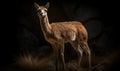 photo of guanaco Lama guanicoe on black background. Generative AI