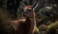 photo of guanaco Lama guanicoe in its natural habitat. Generative AI