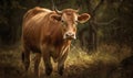 photo of Guernsey cow in its natural habitat. Generative AI