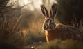 photo of Hare genus Lepus in its natural habitat. Generative AI