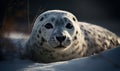 photo of harp seal in its natural habitat. Generative AI