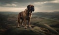 Photo of hound a majestic sight as it stands atop a rocky hill overlooking a sweeping landscape. image showcasing the hounds