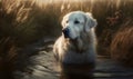 photo of kuvasz dog standing in water. Generative AI