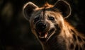 photo of laughing hyena isolated on dark bokeh background. Generative AI