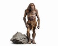 photo of Neanderthal archaic human isolated on white background. Generative AI