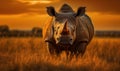 Photo of northern white rhinoceros captured in the grasslands of East Africa. The rhino is depicted in a majestic and powerful Royalty Free Stock Photo