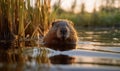 photo of nutria in its natural habitat. Generative AI Royalty Free Stock Photo