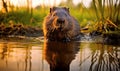 photo of nutria in its natural habitat. Generative AI Royalty Free Stock Photo